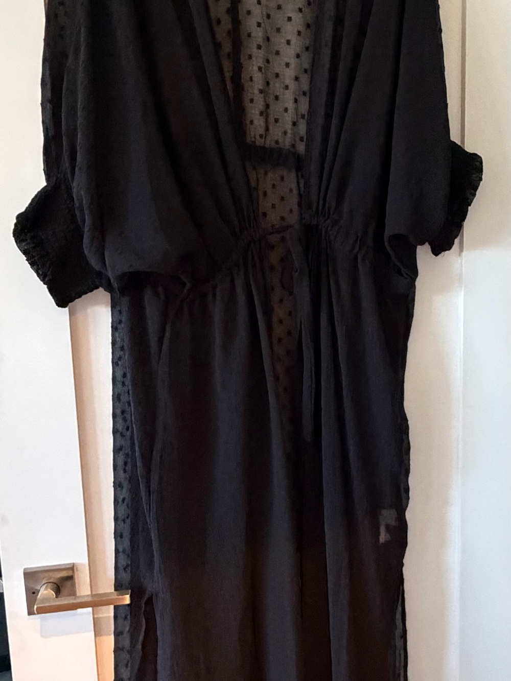 Black Tape_ Black Sheer Dotted Kimono Tunic/Kaftan